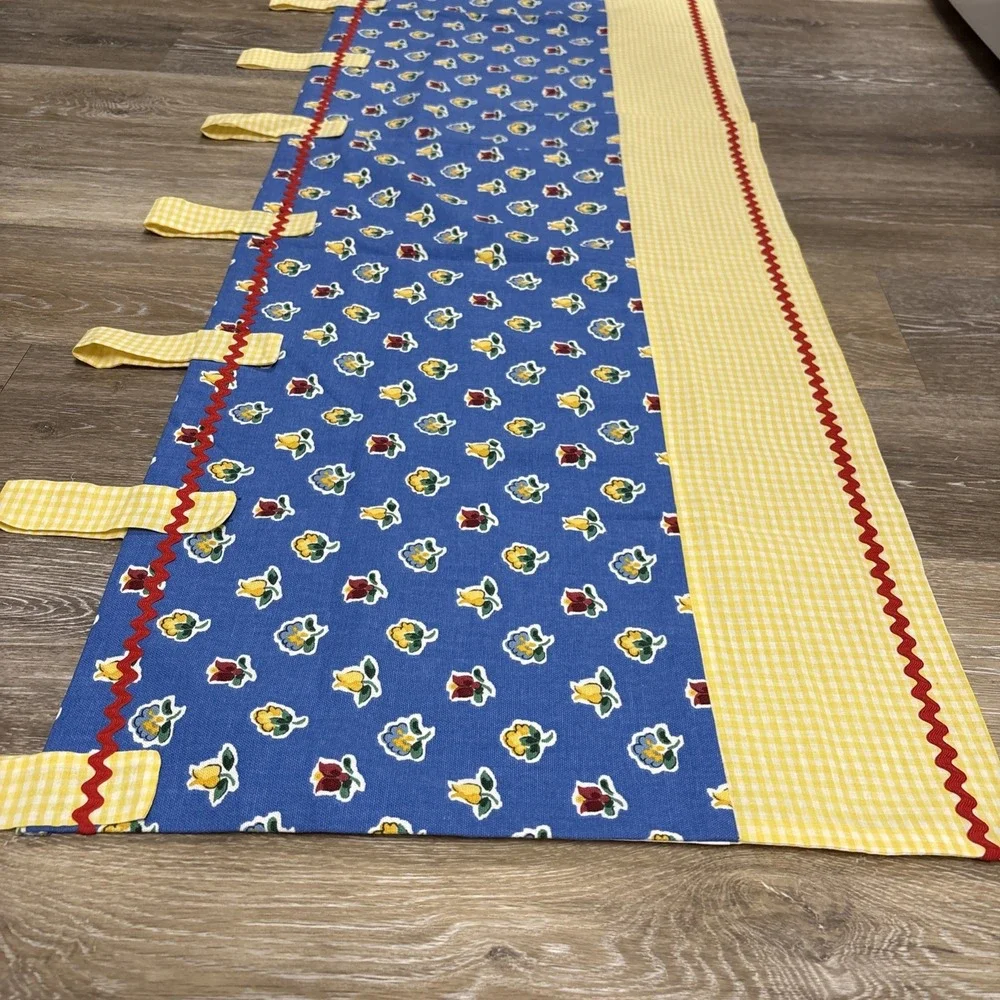 Cottagecore Handmade Blue Yellow Red Valance Gingham Rick Rack Floral 78